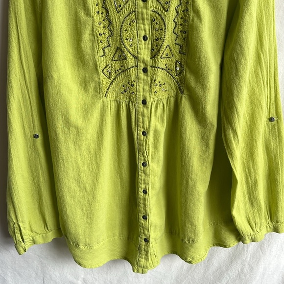 Style & Co. lime green cotton blouse with beading, size L - Picture 3 of 8